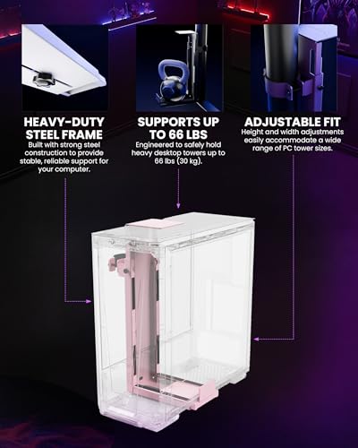 Arozzi PC Mount – Under Desk Computer Tower Holder, Adjustable Height & Width CPU Bracket, Heavy Duty Steel PC Stand, 360° Rotating Base, Supports Up to 66 lbs, Space-Saving Desk Setup - Pink