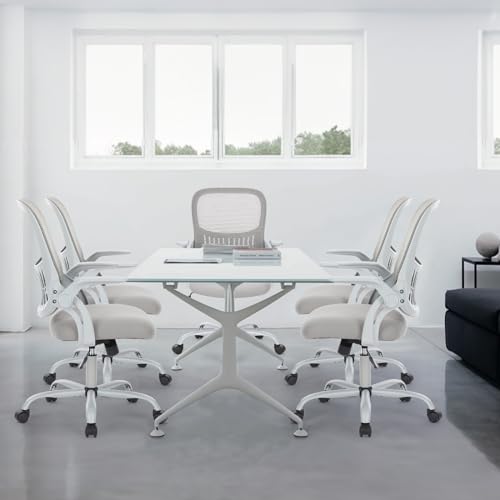 Sweetcrispy Home Office Managerial Executive Chair, Ergonomic Mesh Adjustable Swivel Mid-Back Chair with, Flip-up Arms, Comfortable Lumbar Support, Comfy Arms for Bedroom,Study,Student, Grey