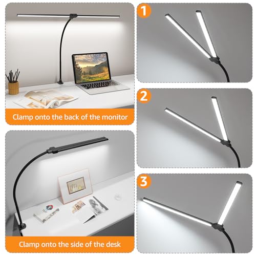 ShineTech LED Desk Lamp for Home Office, Ultra Bright Clamp Light with Flexible Gooseneck, 25 Lighting Modes, Eye-Caring Architect Lamp for Dual Monitors, Reading & Gaming Setup