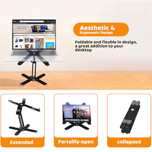 Moallia N86 360 Rotating Laptop Stand, Adjustable Height & Angle, Ergonomic Metal Riser for Desk Collaborative Work, Fully Foldable for Easy Storage, Fits All MacBook & Laptops up to 16 inches, Black