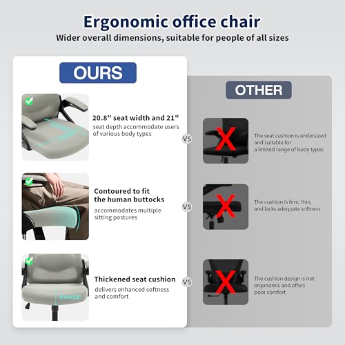Ergonomic Office Chair, Desk Chair with Adjustable Lumbar Support, Breathable Mesh Comfy Computer Chairs with Flip-up Armrests Executive Task Chair for Adults Home Office (Dark Gray)