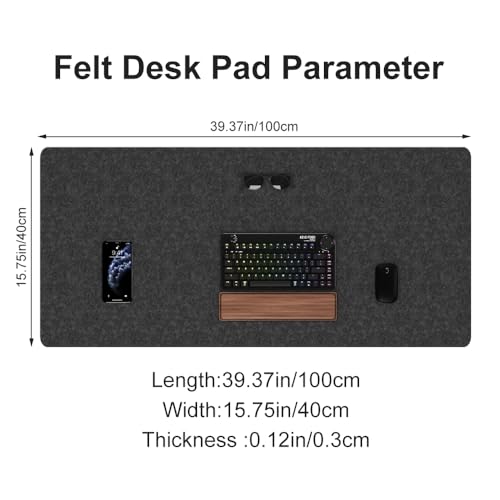 DAWNTREES Large Felt Desk Mat, 40''x16'' Full Keyboard and Mouse Pad for Office and Home, Computer Desk Mat for Desktop, Non-Slip Felt Desk Pad Protector