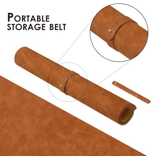 Distressed Leather Desk Mat - Non-Slip PU Desk Pad for Office and Home - Desk Organization and Accessories - Ideal for Large Mouse Pad and Desk Mats on Top of Desks(Tan,31.5"x 15.7")