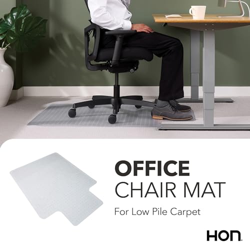 HON Office Chair Mat for Carpet, Clear Desk Mat with Extended Lip for Rolling Computer Chairs, Heavy Duty Vinyl Floor Protector for Low Pile Carpet, 36 x 48 in, Clear