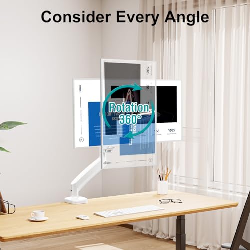 MOUNT PRO Single Monitor Desk Mount - Articulating Gas Spring Arm, Removable VESA Mount for Computer Monitor Stand with Clamp and Grommet Base Fits 13 to 32 Inch Screen, VESA 75x75, 100x100, White