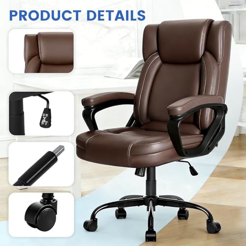 WAYTRIM Ergonomic Office Chair Home Office Desk Chair Comfy High Back Swivel Computer Chair Leather Managerial Executive Rolling Chair with Lumbar Support, Adjustable Height (Brown)