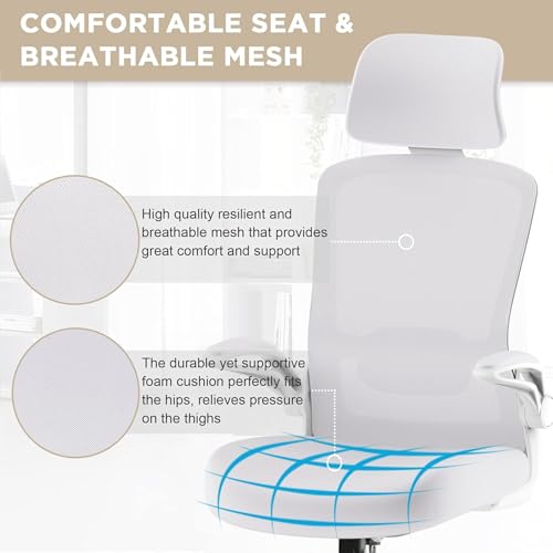 Mimoglad Office Chair, High Back Ergonomic Desk Chair with Adjustable Lumbar Support and Headrest, Swivel Task Chair with flip-up Armrests for Guitar Playing, 5 Years Warranty