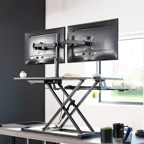 VIVO Height Adjustable 42 inch Standing Desk Converter with Dual 13 to 30 inch Monitor Stand, Sit Stand Monitor Mount and Desk Riser, Black, DESK-V042KB-M2