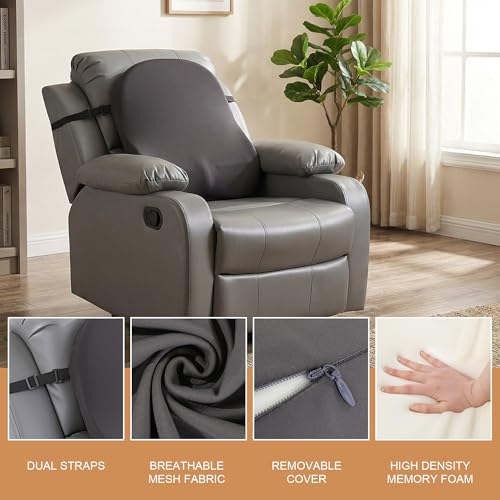 HOMBYS Extra Long Lumbar Support Pillow for Recliner Chair, 50D Molded Memory Foam Back Support Cushion with Full Back Support, Ergonomic Design & Breathable Cover (Grey)