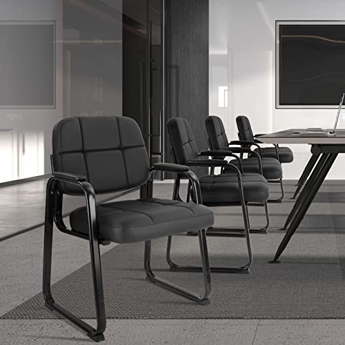 CLATINA Classic Reception Chair with Padded Armrests and Sled Base, Ergonomic Guest Chair for Office Conference Waiting Meeting Room, Black (4 Pack)