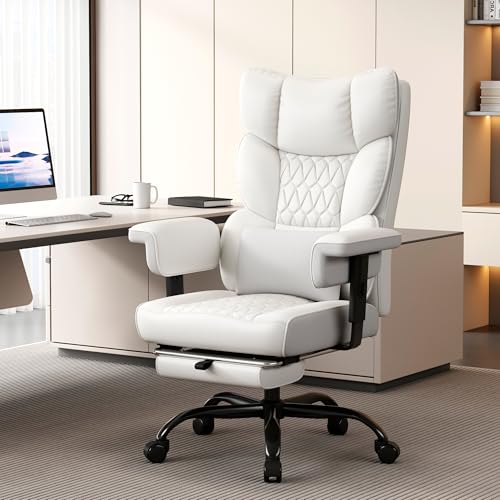 Misolant Big and Tall Office Chair with Footrest, High Back Executive Desk Chair with Adjustable Lift Armrest, 155°Recline，Lumbar Support Pillow, Faux Leather Gaming Chairs for Home or Office