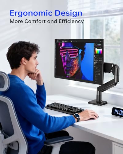 Single Monitor Stand for 13 to 32 inch Screens, Gas Spring Monitor Arm with Swivel, Tilt, Rotation, Height Adjustable, Desk Mount with C-Clamp and Grommet Base, Holds 4.4 to 19.8lbs Screen, Black