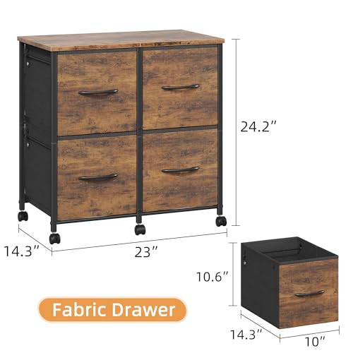 HIGDBFE 4 Drawer Lateral File Cabinet, Mobile Filing Cabinet for Large Printer, Home Office Functional Office Storage Cabinet & Printer Stand, Fits Letter/A4, Fabric Drawer, Rustic Brown