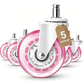 Pink Office Chair Caster Wheels Set of 5, 3 Inch Heavy-Duty Rubber Chair Casters Replacement, Computer Gaming Desk Caster Wheels Smooth Rolling for Hardwood Carpet Tile Floors, 11 * 22mm Universal fit