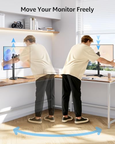 MOUNTUP Single Monitor Stands, Freestanding VESA Monitor Desk Mount fits 13'' to 32'' Computer Screen with Height Adjustable, Swivel, Tilt, Rotation, 17.6 lbs Load, For Home Office, VESA 75x75/100x100