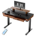 EUREKA ERGONOMIC Adjustable Desk Leather Electric, 55 Inch Height Executive Standing Desk with Drawers, Sit Stand Workstation for Home Office,Monitor Shelf,Wireless Charging – Black & Brown