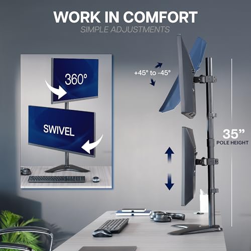 VIVO Dual Monitor Desk Stand Free-Standing LCD Mount, Holds in Stacked Vertical Position 2 Ultrawide Screens up to 34 inches, Black, STAND-V002L