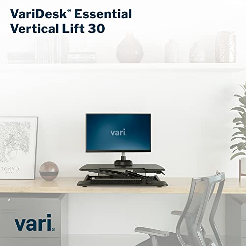 Vari VariDesk Essential Vertical Lift 30 Inch Standing Desk Converter - Compact Home Office Workstation for Laptop or Monitor + Keyboard Tray - Delivers Fully Assembled (Black)