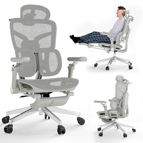 MOJAY Ergonomic Office Chair with Footrest, Big and Tall Desk Chair with Lumbar Support, High Back Home Desk Chair for Long Desk Work, Swivel Rolling Computer Seating with 6D Armrest for Home Office