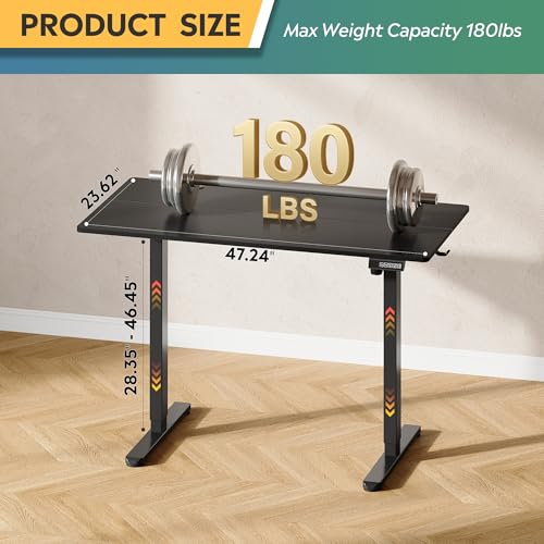 DEVAISE 48 Inch Electric Standing Desk, Adjustable Computer Desk for Home Office, Ergonomic Sit to Stand Desk with LED Touchscreen，Headphone Hook, 3 Memory Preset, with Split Top, Black