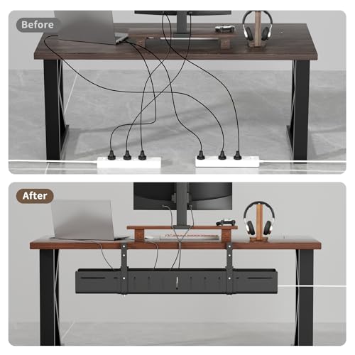 SUREUP9 Under Desk Cable Management Tray, Expandable 25.2"–38.6" Heavy Duty Carbon Steel with Clamp, Hidden Cord Organizer for Desk, Home Office & Standing Desk, No Drill Installation, Black