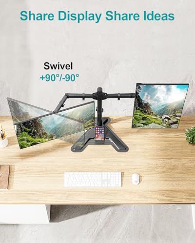 MOUNT PRO Dual Monitor Stand, Free-Standing Full Motion Monitor Desk Mount Fits 2 Screens up to 27 inches,17.6lbs with Height Adjustable, Swivel, Tilt, Rotation, VESA 75x75 100x100, Black