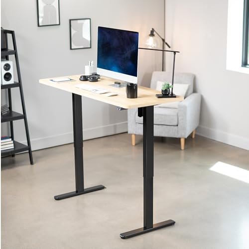 VIVO Electric 60 x 24 inch Stand Up Desk, Height Adjustable, Light Wood Top Black Frame, Home and Office Furniture Sets, DESK-KIT-B06C
