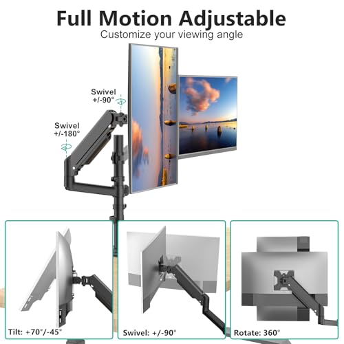 WALI Dual Monitor Mount, 13-33 Inch Adjustable Dual Monitor Arm for Desk Holds Max 19.8 lbs Screens, Swivel Vesa Bracket with C Clamp, Grommet Mounting, Monitor Arms for 2 Monitors (GSDM002)
