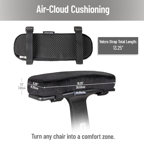 Mind Reader Air-Cloud Memory Foam Armrest Pads, Office & Gaming Chair Arm Rests, Elbow Support with Washable Cover, Black