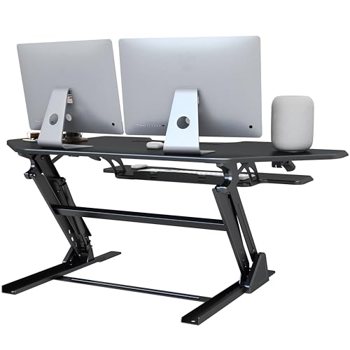 Lubvlook 47 inch Corner Standing Desk Converter, Height Adjustable Sit Stand Desk Riser, Black, GSD06T