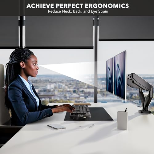 Mount-It! Dual Monitor Desk Mount, Two Independent Gas Spring Arms, Fits 13-32" Screens up to 17.6 lbs Each, VESA 75x75 & 100x100, Full Motion Tilt Swivel Rotate, C-Clamp & Grommet Base