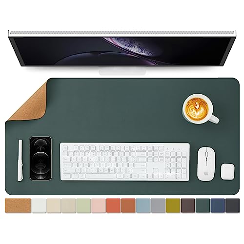Cork Desk Mat - Dual-Sided Desk Pad for Office and Home - Desk Organization and Accessories - Ideal for Large Mouse Pad and Desk Mats on Top of Desks(Dark Green,80cmx 40cm)