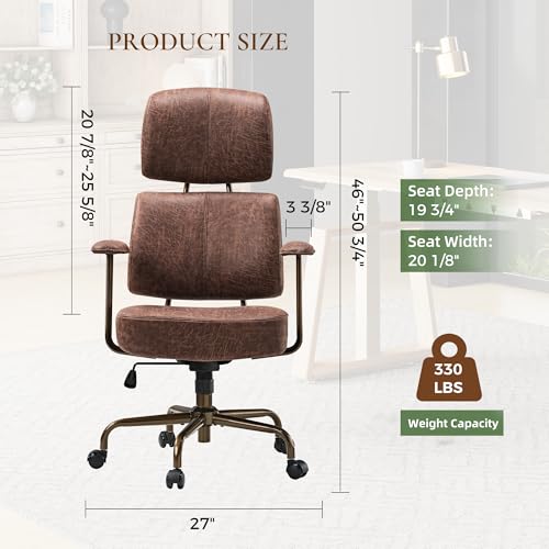 EUREKA ERGONOMIC Home Office Desk Chairs, Ergonomic Computer Chair with High Back, Executive Office Chair with Lumbar Support, Spring Cushion Seat, Mid-Century Modern, Brown