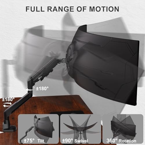 WALI Heavy Duty Single Monitor Arm for 17-49 Inch Flat Curved Ultrawide Screens, up to 33 Lbs, Adjustable Single Monitor Desk Mount for Home Office Gaming, VESA 75/100mm (GSM001XLN), Black