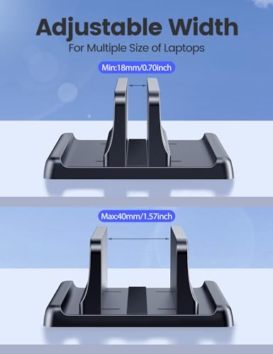 Vaydeer Vertical Laptop Stand Holder Organizer Plastic Adjustable Desktop Notebook Dock Space-Saving 3 in 1 for All MacBook Pro Air,Mac,HP,Dell,Microsoft Surface,Lenovo,up to 17.3 inches (Black)