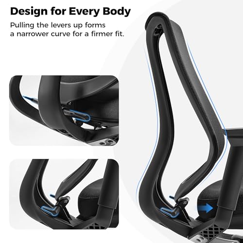 EUREKA ERGONOMIC Lira Office Chair with Headrest, Ergonomic Desk Chair with 3D Armrests, Adjustable Seat Depth, Mesh Computer Chair with Lumbar Support for Home Office(Black)