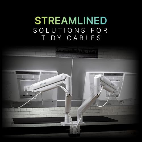 MSI MAG MT201DW - Premium Heavy Duty Dual Monitor Stand Arms, 17-45" Support, VESA Compatible, Adjustable Spring Assisted Mount, 44 lbs per Screen, Clamp & Grommet, Quick Release Plate - White