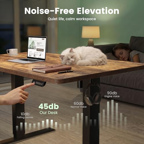 CubiCubi Standing Desk, 55 x 24 Inches Electric Height Adjustable Computer Desk, Sit Stand up Home Office Desk with Memory Presets, Rustic Brown
