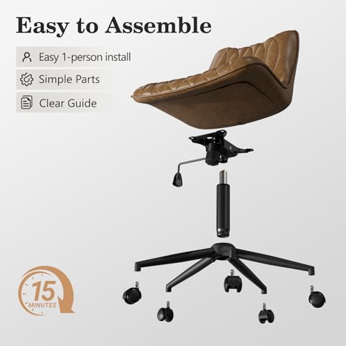 Bananister Armless Office Chair, Swivel Rolling Leather Desk Chair, Brown
