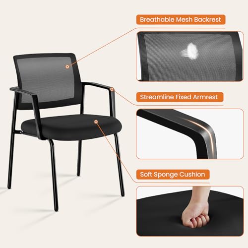 Sweetcrispy Stackable Mesh Guest Visitor Reception Chairs - Ergonomic Lumbar Support for Waiting Conference Meeting Room, Office School Lobby and Church, Space Saving, Black