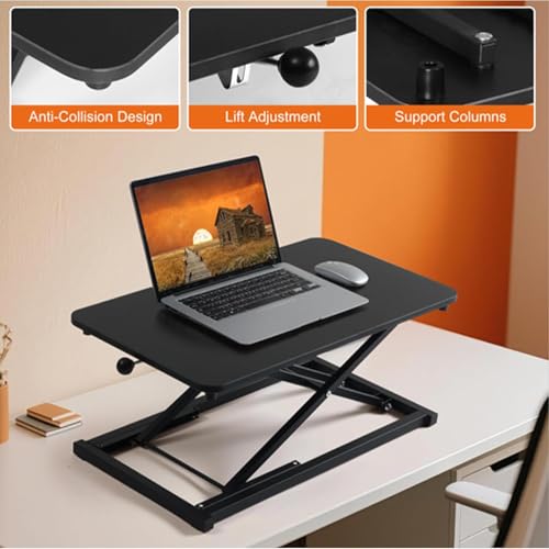 Standing Desk Converter Height Adjustable,Keyboard Riser for Stand Up Desk Riser, Easy Lift Height Converter Computer Workstations Home Office Study Room Portable Small Table Black Size 23.6 Inch D