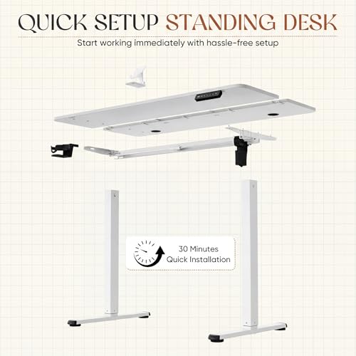 Furmax Electric Standing Desk, 45 x 24 Inches Height Adjustable Sit Stand up Desk, Memory Preset Computer Home Office Desks with Sturdy Metal Frame, Phone Stand Cable Management Hole (White, 45'')