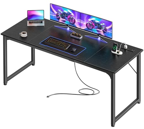 PRAISUN 63 X 24 Inch Office Computer Desk with Power Outlets and USB-C Port, Larger and Longer Gaming Desk, for Home Office, Study, Writing Work from Home Table, Metal Frame, Black