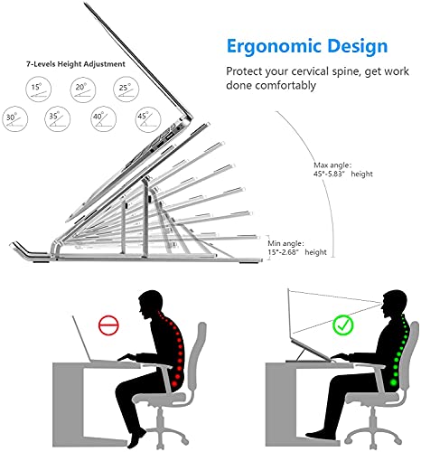 Leeboom Laptop Stand for Desk, Ergonomic Adjustable Aluminum Foldable Portable Computer Stand, Lecterns & Podiums, Fits 10-15.6" MacBook Air Pro HP Lenovo Dell Laptops & Tablets(Silver)
