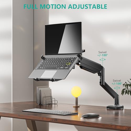 WALI Laptop Desk Mount, Single Monitor Arm with Laptop Holder, Adjustable Height Laptop Arm Mount for Desk, Fits 17” Notebook and 34” Monitors, Up to 22-26.4Lbs (GSMP001LPN), Black