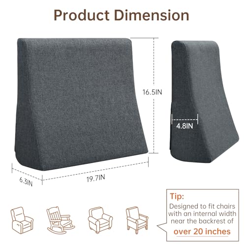 Vekkia Lumbar Support Pillow for Recliner - Couch Back Support Pillow for Lower Back Pain Relief, Lumbar Cushion for Sofa, Accent Chair & Armchair, Recliner Cushions for Elderly, Washable Cover (Gray)