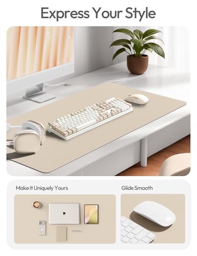 YSAGi Leather Desk Pad Protector, Large Mouse Pad, Non-Slip PU Leather Desk Blotter, Waterproof Writing Pad for Office and Home (31.5" x 15.8", Eggshell)