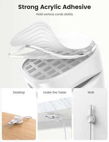 Lamicall 8 Pack Cord Organizer, [1s Lock] Spring Cable Management Clips - Adhesive Phone Cord Holder Clips for Nightstand Desk Car Office Home College Dorm Room, Desk Organizer Accessories, White