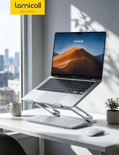 Lamicall Adjustable Laptop Stand, Portable Laptop Riser, Aluminum Laptop Stand for Desk Foldable, Ergonomic Computer Notebook Holder for MacBook Air Pro HP, Office Desk Accessories (10-17.3'')- Silver