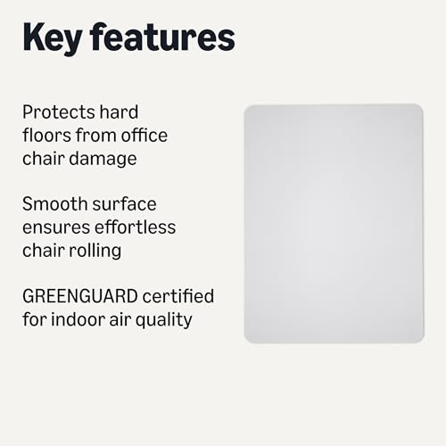 Amazon Basics Office Chair Mat for Hard Floors, Clear, Smooth Surface, Protects Hard Floors, 36" x 48"